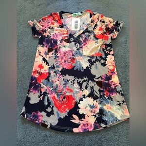Filly Flair Floral V-Neck Top - Red, Pink, Blue